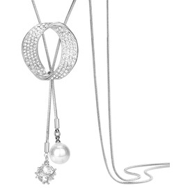 Tidefire Long Sweater Necklace Crystal Sweater Chain (Zircon Silver)