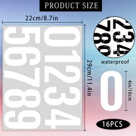 16 Sheets /160 PCS Mailbox Number Stickers 4 Inch Waterproof Vinyl Large Decals Self Adhesive House Numbers，for Signs Car Home Residence Trash can,Mailbox,Address Number(White)