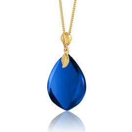 Amber by Mazukna - Blue Amber Pendant - Elegant Amber Jewellery, Large Pendant for Women, Gold-Plated Sterling Silver Chain, Chains for Women, Amber Necklace, Sterling Silver