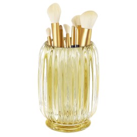 Makeup Brush Holder, Thick Glass Makeup Brush Organizer Cup, 4.8" Tall for Vanity Hair Brush Holder Brushes Storage, Makeup Brush Holder Organizer organizador de brochas de maquillaje Crystal Amber