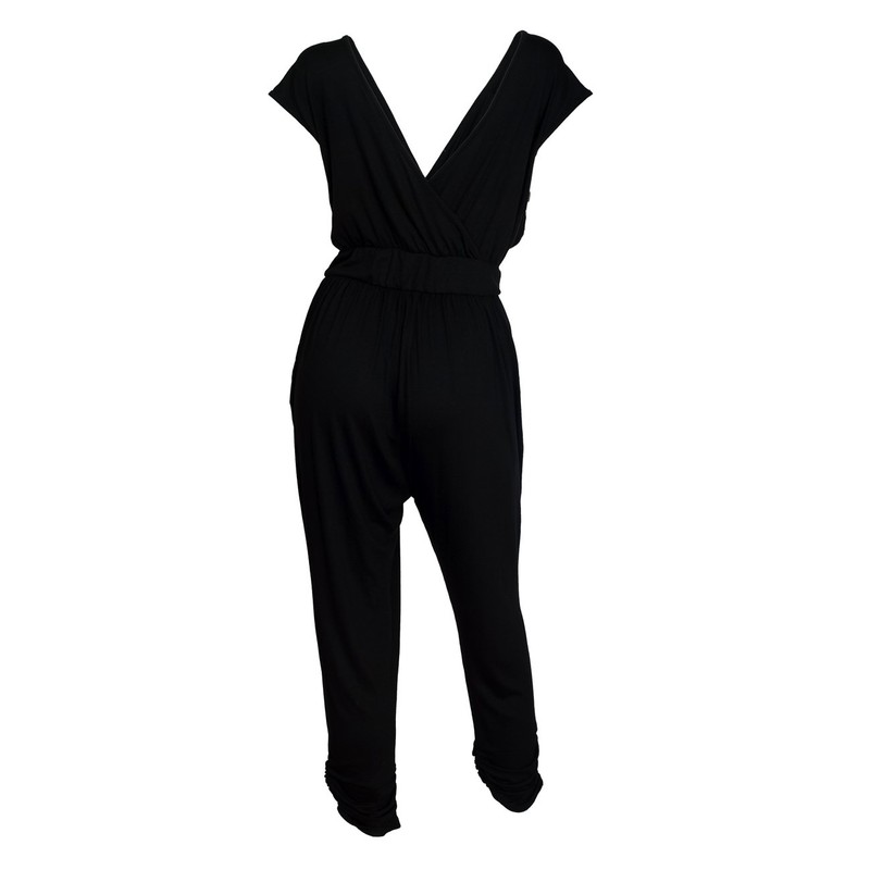 eVogues Plus Size Deep V-Neck Jumpsuit Black - 3X