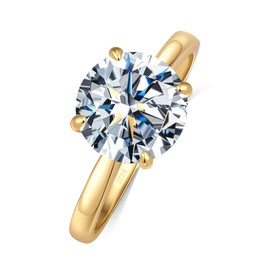 BAGUTTA PAVONE 2CT Round Moissanite Engagement Ring 18K Yellow Gold Plated S925 Sterling Silver Ring Solitaire Moissanite Promise Ring for Her,D Color VVS1 Anniversary Wedding band Ring Size 7