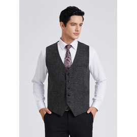 HISDERN Grey Waistcoat Men Formal Solid Color Waistcoats Classic Casual Wedding Business Party Cotton Suit Vest With Pockets XL