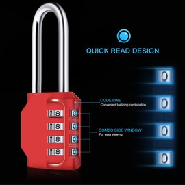 Combination Padlock, [2.6inch Long Shackle] Diyife 4 Digit Combination Lock, Padlock Weatherproof Outdoor Locker Lock for School Gym Locker, Shed, Fence, Hasp (Red)