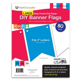 80 pcs Paper DIY Banner Flags Patriotic RED, WHITE AND BLUE Pennant Banners, Large (3.75 x 5 in), US Made Card Stock Punch Out Blank Pennants for 4th of July Party Decorations, Festive Parties