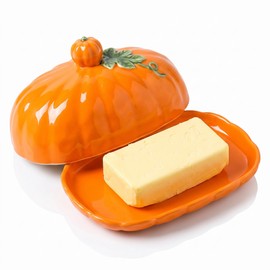Pumpkin Butter Dish with Lid,Multi-Purpose Pumpkin Shaped Butter Dish & Snack Plate,Ideal Kitchen Decoration and Holiday Gifts for Halloween &Thanksgiving,for Various Stoves (Orange Pumpkin)