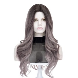 Coraline Platinum Blonde Wig | Long Wavy Bonde Realistic Curly Synthetic White Blonde Daily Wig (Purple with Dark Root)