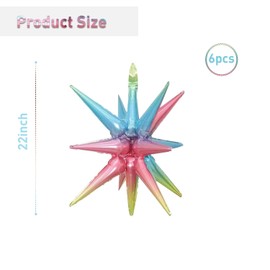 6 Pcs Multicolor Star Foil Balloons One-Piece 14-Pointed Star Balloons 4D Starburst Cone Mylar Balloons 22inch Christmas Birthday Wedding Wedding Anniversary Party Supplies(Multicolor)