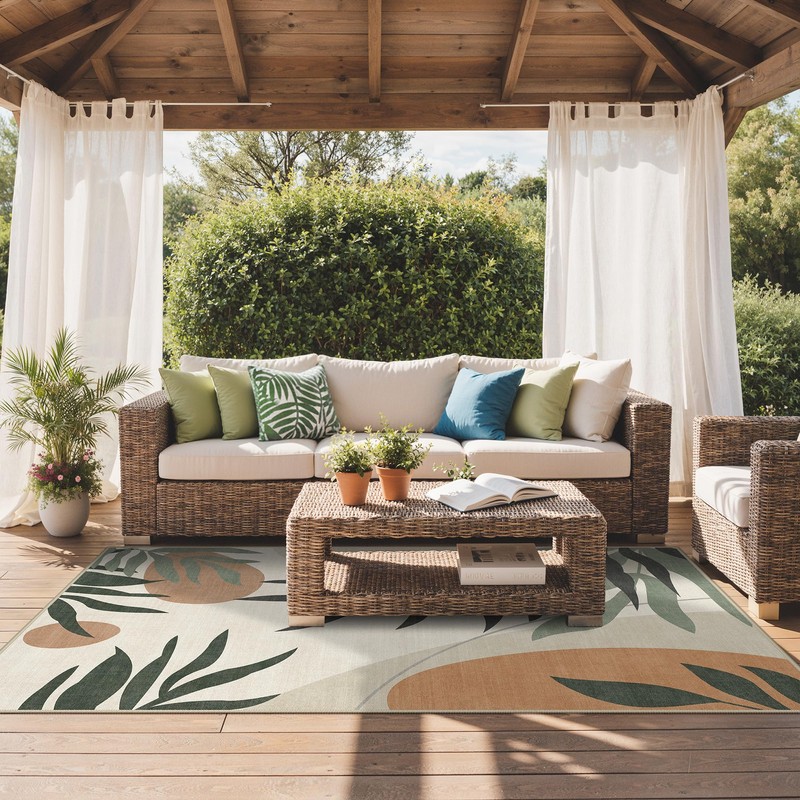 GENIMO 5x8 Outdoor Rug, Washable for Patio and Deck, Beige