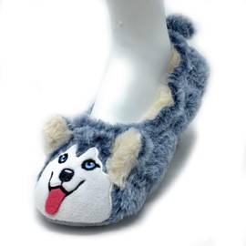 JYinstyle Travel Buddy Animail - Pantuflas de felpa para mujer, calcetines peludos de viaje, husky, 5-6
