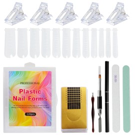 Haakong Dual Nail Forms Set 120Pcs Extension Forms Coffin Nail Tips with 12 Sizes Scale Nail Clips Gel Brush Picker Nail Files Stickers Cuticle Fork Gel Nail Mold Kit for Nail Art Design DIY