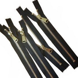 Leekayer 6pcs #5 Metal Zippers 6 inch Gold Teeth Black Zipper 15 cm Close End Zipper for Sewing Bag Pocket Coats Crafts Jacket Zipper Heavy Duty