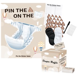 Baby Shower Games Set: Pin The Sticker on The Diaper Game & 50 Pcs Diaper Raffle Tickets with Box for Gender Reveal Party Decorations