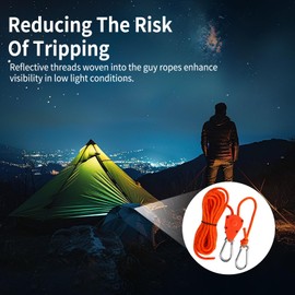 Creechwa Guy ropes with rope tensioner, 4 pieces, 13 ft 4 m, guy rope 4 mm, reflective guy ropes rope, easy to use and durable, adjustable tension ropes for awning with hooks