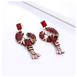 Crawfish Earrings, Beach Crayfish Fish Dangle Earrings for Women, Bohemian Lobster Shrimp Vacation Earrings for Ladies, Ocean Animal Lobster Statement Earrings Summer Boho Jewelry (Red)