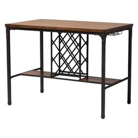 Baxton Studio Vintner Industrial Pub Table with Built-in Wine Cage, Matte Brown/Black