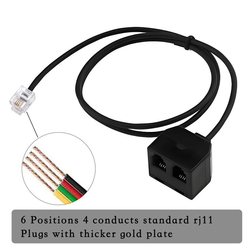RJ11 1 to 2 Phone Line Splitter 6P4C Plugs Four
