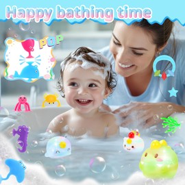 Light Up Bath Toys, Suction Toys for 1 2 3 4 Year Old Boys Girls, Travel Toy for Toddlers 3+, LED Colorful Flashes Dinosaur Animals Kids, Sensory Fidget Toys for Babies Birthday Gifts Bathtub Toys