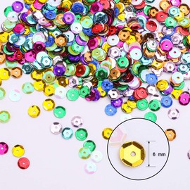 Naler 6000 Pieces 6MM Loose Sequins Cup Sequins Embroidery Sequins Iridescent Spangles for Crafts Sewing Wedding Christmas Decorations, 12 Colors
