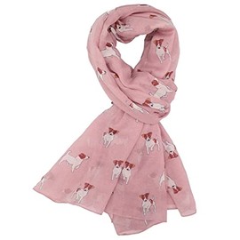 LilyRosa® Jack Russell Scarf White Blue Purple Mustard Navy Pink Grey Ladies Dog Print Shawl Wrap Scarves (Pink)