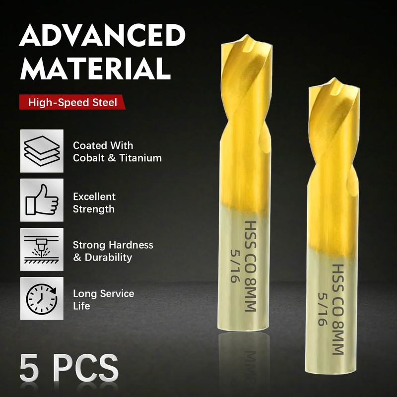 RENYU 5Pcs Cobalt Spot Weld Drill Bit Set Kit, Titanium