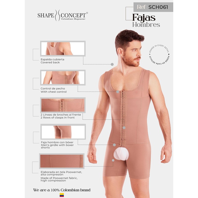 SHAPE CONCEPT Mens Shapewear 361 Faja Colombiana para Hombre, Male