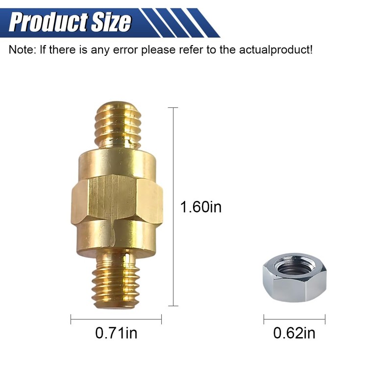 2PCS Brass 3/8"-16 Battery Terminal Bolt, Gold, Hex Head, Automotive