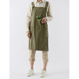 Denim Cotton Canvas Cross Back Aprons Solid Color Shop Kitchen Garden Square Smock for Women Girls with Pockets (Green, 41Wx 33L)