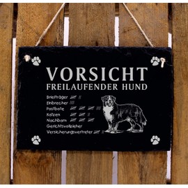 Bernese Mountain Dog Sign Slate Engraved - Caution Freilaufender Hund - Saying Door Sign 22 x 16 cm Dekolando