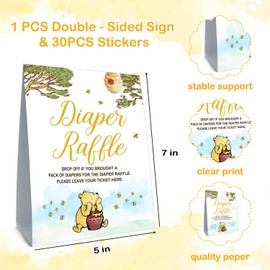 Winnie Baby Shower Decorations-Baby Shower Games-Diaper Raffle Baby Shwoer Party Decor-Baby Shower Table Sign Centerpieces-Baby Shower Games Pooh Birthday Supplies Party Decorations