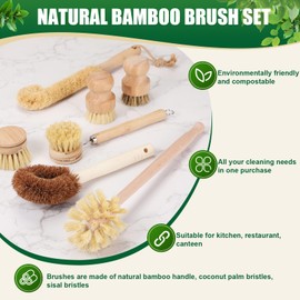 8 Pcs Bamboo Dish Brush Dish Washing Scrub Bottle Brush Wooden Palm Pot Brush Cleaning Scrubbers with Natural Sisal Bristles Long Handle for Pots Pans, Bottle, Sink, Vegetables, Household Cleaning