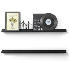 Walasis Long Floating Shelves for Wall 35.4inch: Picture Shelf for Wall with Ledge - Narrow Photo Black Shelves for Bedroom