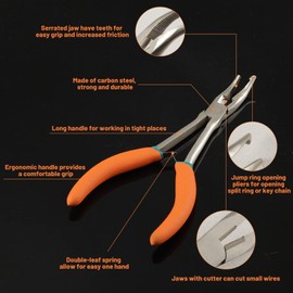 SPEEDWOX Long Reach Bent Nose Pliers with Wire Cutters Serrated Jaw Split Ring Pliers Cutting Pliers Hook Remover Pliers Jump Ring Opener Tool Keychain Pliers for Cutting Clamping Jewelry Making
