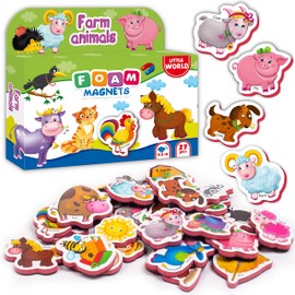 Little World 27 Foam Fridge Magnets for Kids – Fridge Magnets for Toddlers – Large Kids Fridge Magnets – Learning Animal Magnets for Babies – Farm Magnetic Animals