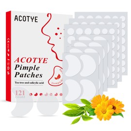 ACOTYE Pimple Patches Spot Patches 121pcs 5 Size Salicylic Acid, Tea Tree Oil, for Large Zit Breakouts, Hydrocolloid Patches for Face, Chin or Back