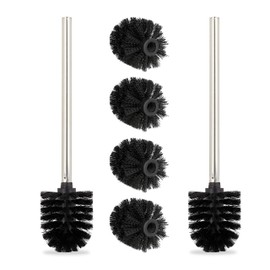 Relaxdays Toilet Brush, Set of 2, Toilet Brush with 4 Replacement Brush Heads, Stainless Steel Toilet Brush, H x D 35 x 8 cm, Black