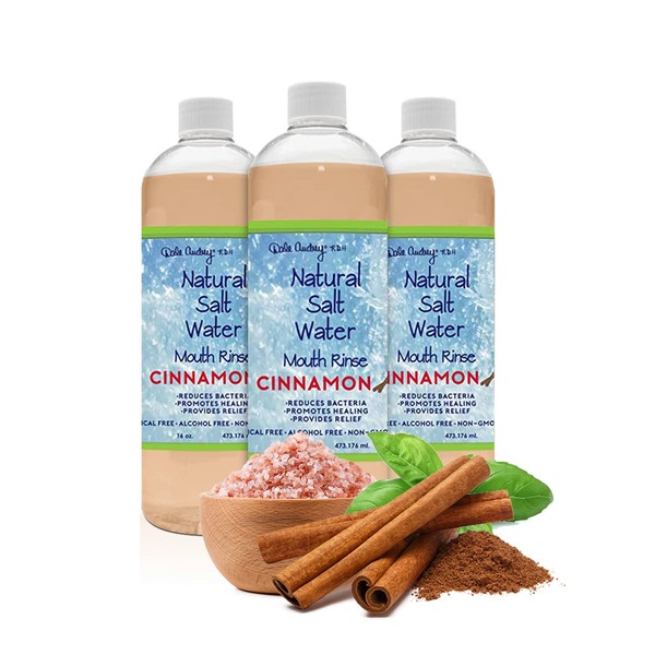 Dale Audrey Natural Saltwater Mouth Rinse | Himalayan Pink Salt Water Oral Rinse | Organic Cinnamon Flavor Fluoride Free for Fresh Breath | Mouthwash for Bad Breath | (3 Pack,16 Oz)