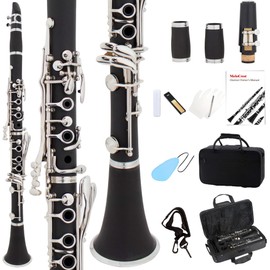 MeloCrest Clarinet Bb French 17 Key, B Flat Beginner Student Clarinet Bb Nickel-Plated for School Band Orchestra adult kid, Complete with Cases and Accessories (Rubber Wood)