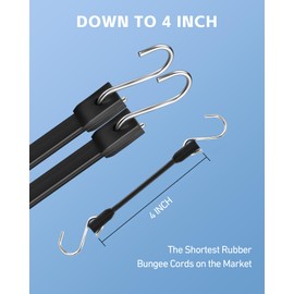 4 Inch Short Rubber Bungee Cords Heavy Duty Outdoor, Mini Small Bungee Straps with Upgraded Hooks, Black Tarp Straps with 1.9X Max Stretch & 100% Rubber for Cargo, Van, Truck, Motorcycle, etc (9 Pcs)