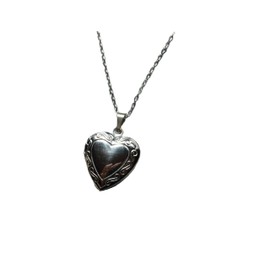 Antique Silver Heart Locket Necklace