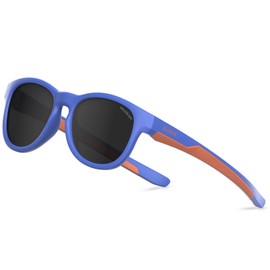 anteojos de sol polarizadas para niños y niñas, marco TPEE deportivo, niños y jóvenes de 5 a 13 años con protección UV 100%, Frame: Matt Blue Orange/ Lens: Grey Polarized, kids