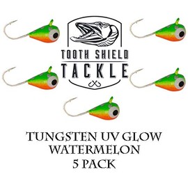 Tooth Shield Tackle UV Glow Tungsten Ice Fishing Jigs 5-Pack Crappie Perch Bluegill Panfish Jig 4mm (Watermelon)