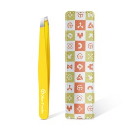 GlamTweeler Expert Eyebrow Hair Removal Tweezer with Leather Case, High Precision Slant Tip Stainless Steel Tweezers for Men and Women (Chartreuse Yellow)