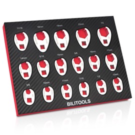 BILITOOLS Crows Foot Wrench Set, 3/8" Drive Crowfoot Flare Nut Cr-V Metric 10-22mm & SAE 3/8"-7/8" | 17 Piece