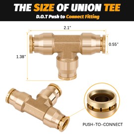 HASAOMOI 4PCS 3/8" Tee Union DOT Air Fittings，3 Way Tube Air Line Adapter Quick Push to Connect Fittings Brass Union Tee for Car Truck Trailers and Air Brake System