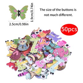 Cartoon Buttons Wooden Animal Button, 50 Pcs Mixed Color Craft Button, Animal Shaped Sewing Buttons for DIY Handmade Arts Knitting Decoration