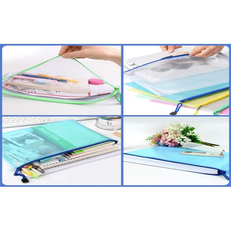Unifizz B4 Plastic Wallets, Mesh Zipper Pouch Document Bag Ziplock