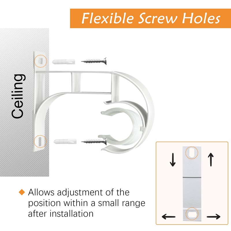 TOKPLNU Ceiling Curtain Rod Bracket, Ceiling Curtain Rod Hooks White