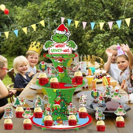Cupcake Stand and 12pcs Cupcake Toppers Christmas Cupcake Holder Christmas Cupcake Decorations Whoville Christmas Decorations Christmas Party Supplies
