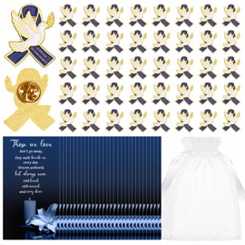 Blue Ribbon Dove Pins Memorial Funeral Ribbon Pins Badge Brooches in Forever in Our Hearts with Memorial Poem Cards Organza Bags for Funeral Mourning Event Bereavement Remembrance (Ribbon Dove, 40)